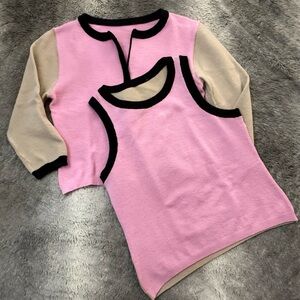 Pink and Tan Tank Top and Vest Set